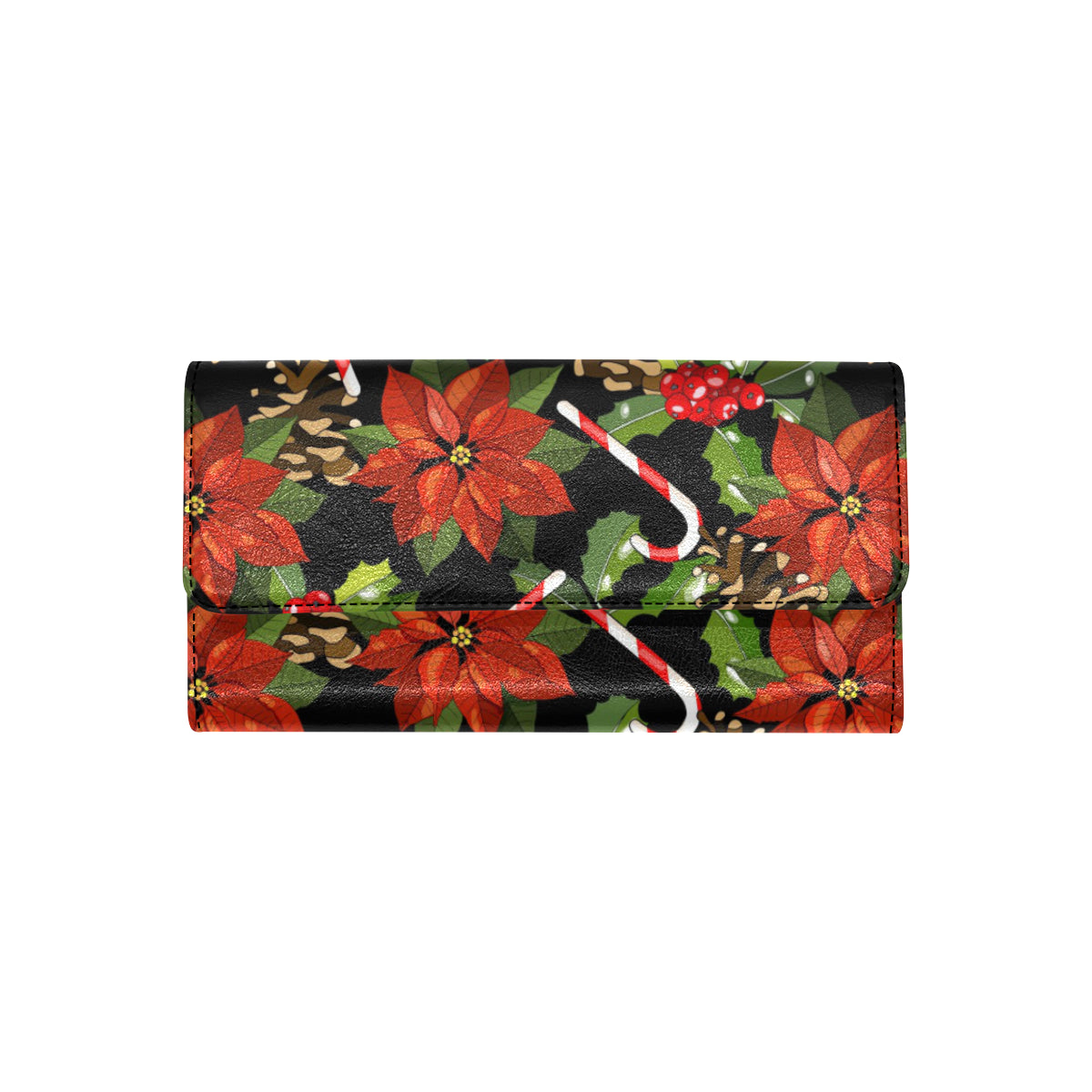 Poinsettia Pattern Print Design POT01 Women's Trifold Wallet