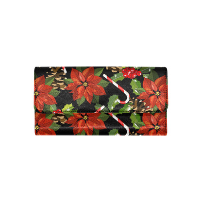 Poinsettia Pattern Print Design POT01 Women's Trifold Wallet