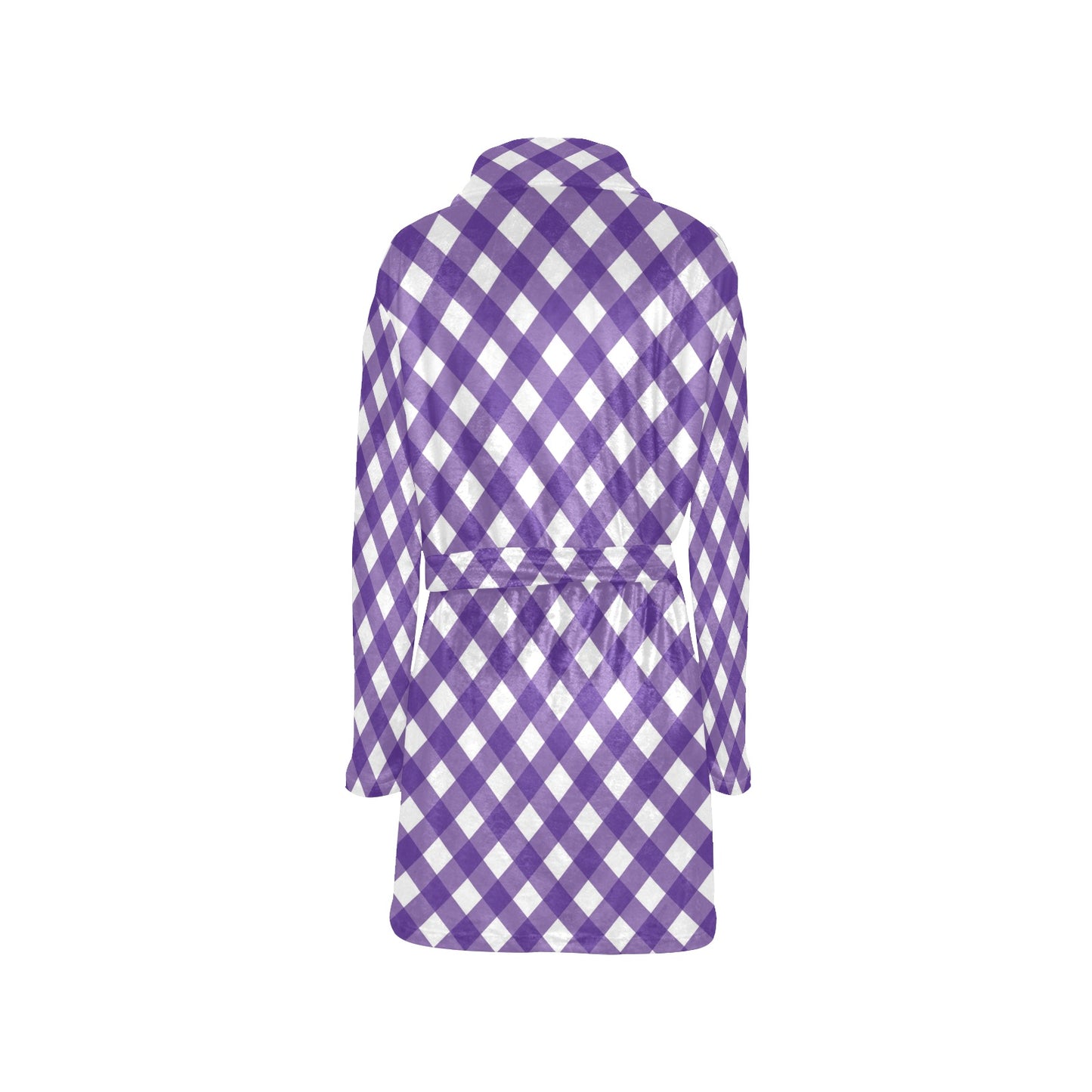 Gingham Purple Pattern Print Design 03 Women's Fleece Robe