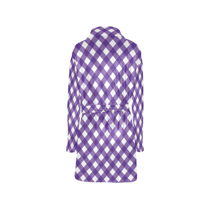 Gingham Purple Pattern Print Design 03 Women's Fleece Robe