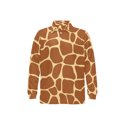 Giraffe Texture Print Long Sleeve Polo Shirt For Men's