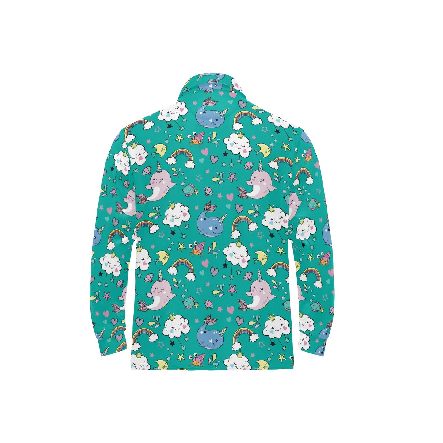 Narwhal Pattern Print Design 04 Long Sleeve Polo Shirt For Men's