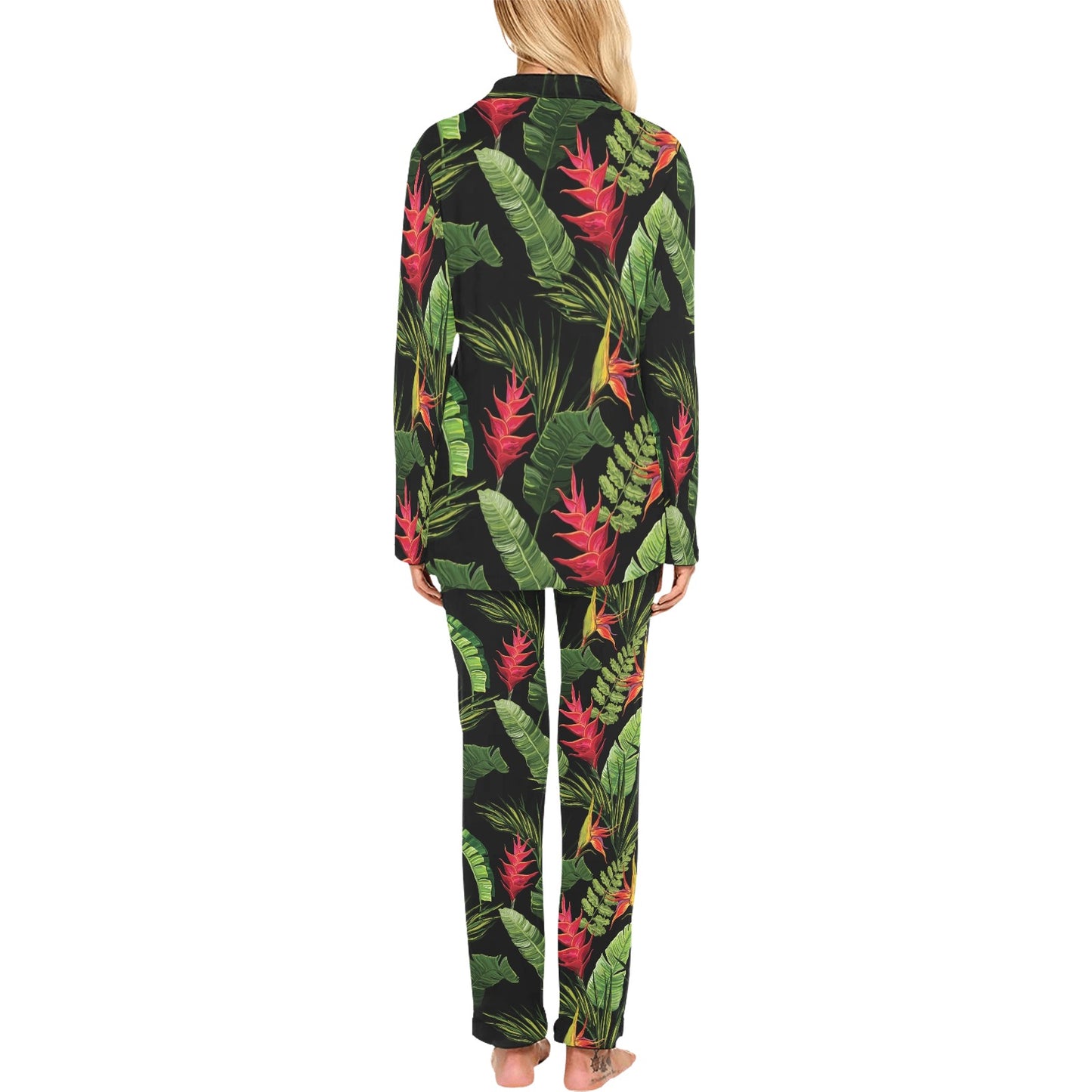 Bird Of Paradise Pattern Print Design BOP010 Women's Long Pajama Set