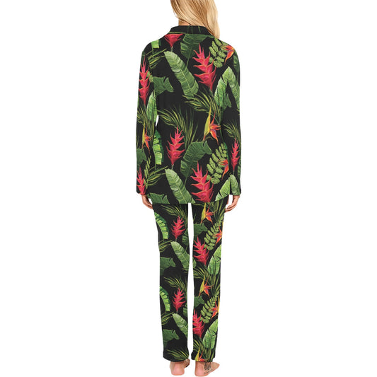 Bird Of Paradise Pattern Print Design BOP010 Women's Long Pajama Set