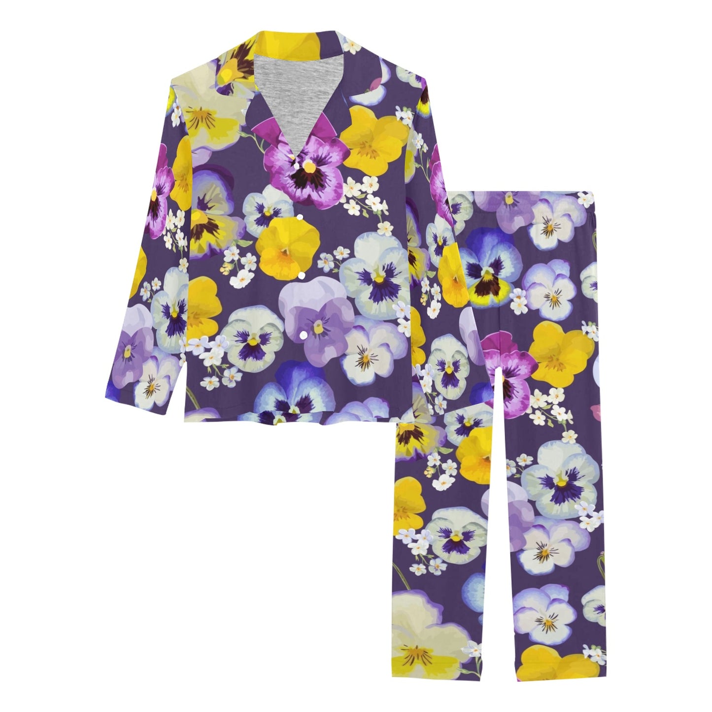 Pansy Pattern Print Design PS02 Women's Long Pajama Set