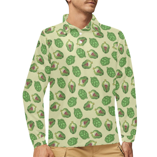 Artichoke Pattern Print Design 03 Long Sleeve Polo Shirt For Men's