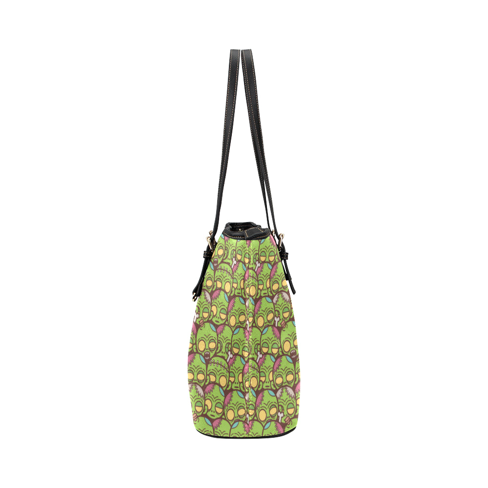 Zombie Head Design Pattern Print Leather Tote Bag