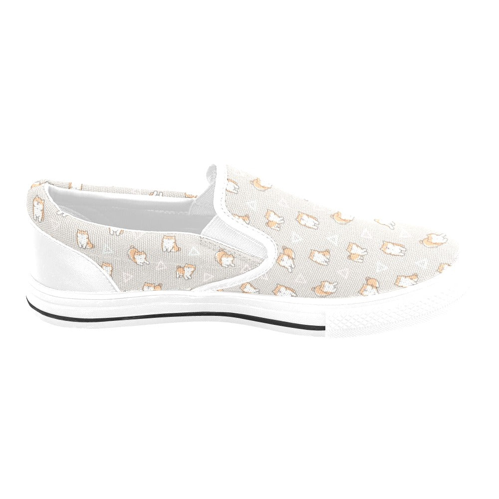 Shiba Inu Print Design LKS307 White Slip Ons Canvas Women's Shoes