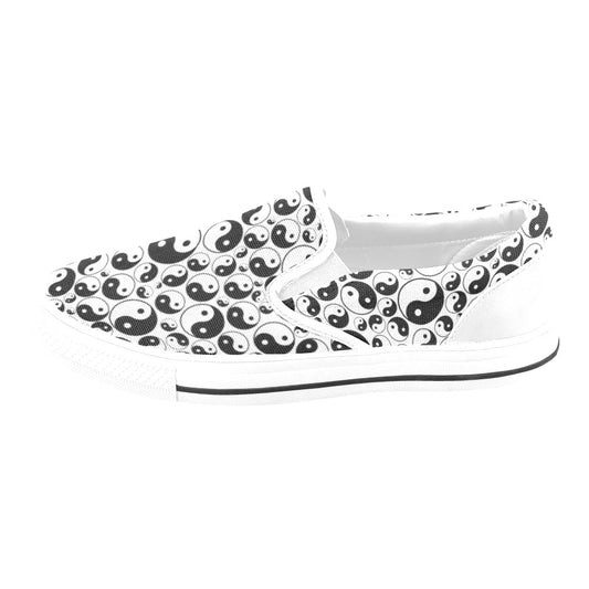 Yin Yang Print Design LKS302 White Slip Ons Canvas Women's Shoes