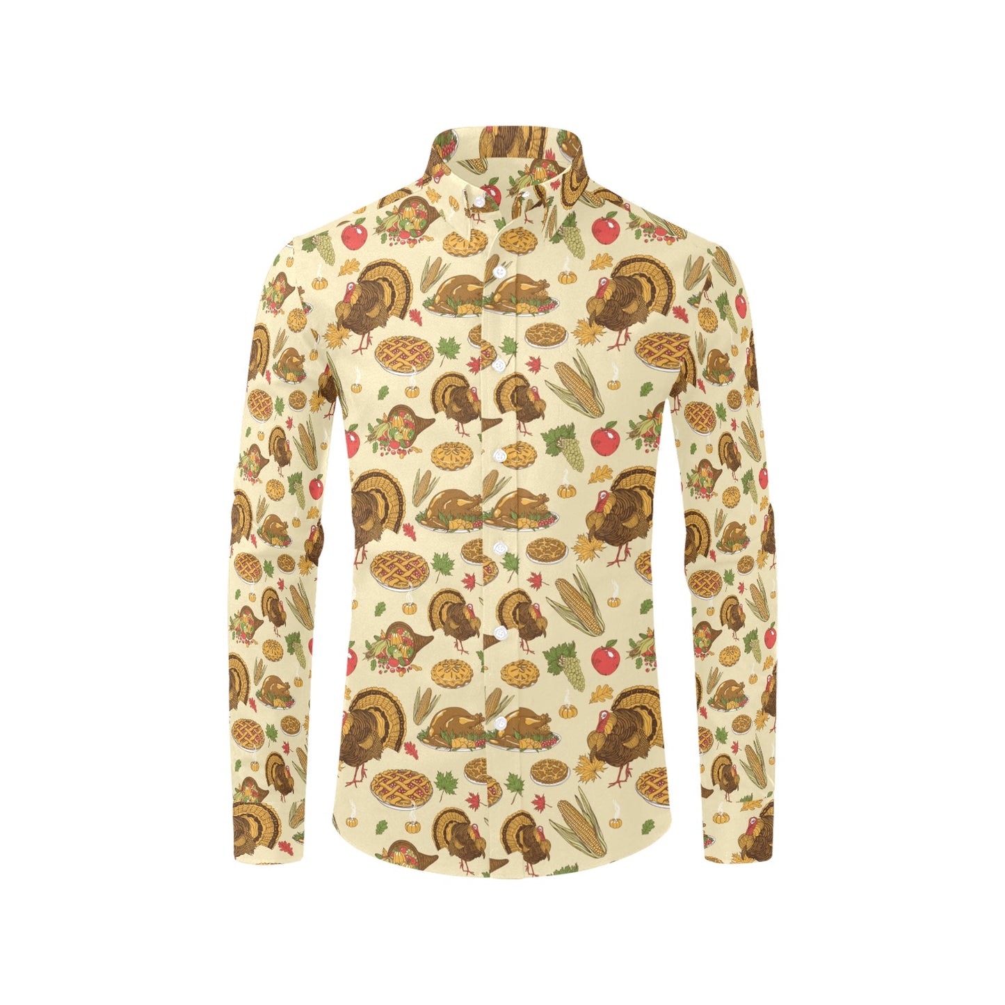 Thanksgiving Print Design LKS302 Men's Long Sleeve Dress Shirt