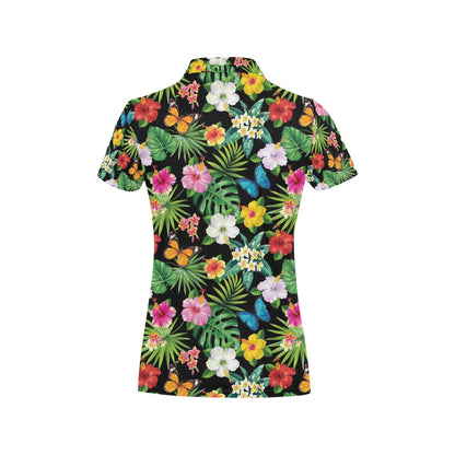 Hibiscus With Butterfly Print Design LKS305 Women's Polo Shirt