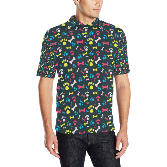 Paw Design Print Men Polo Shirt