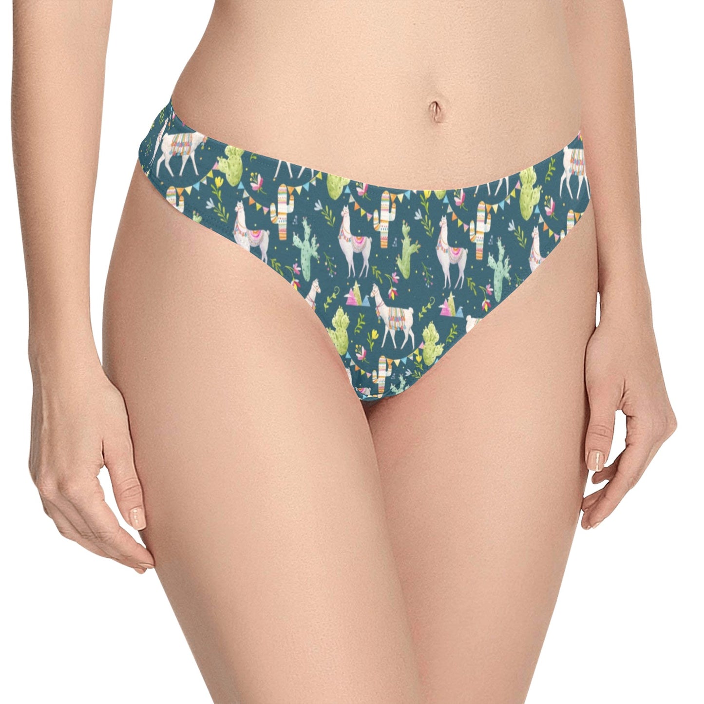 Llama with Cactus Design Print Women's Thongs