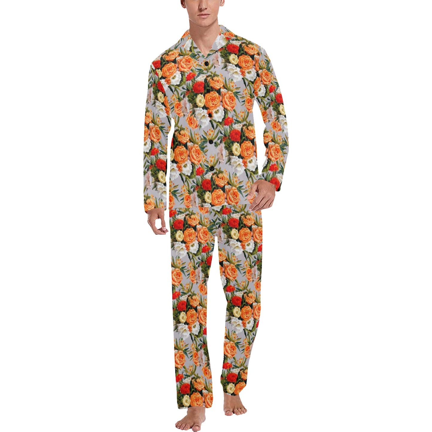 Lisianthus Pattern Print Design LT04 Men's Long Pajama Set