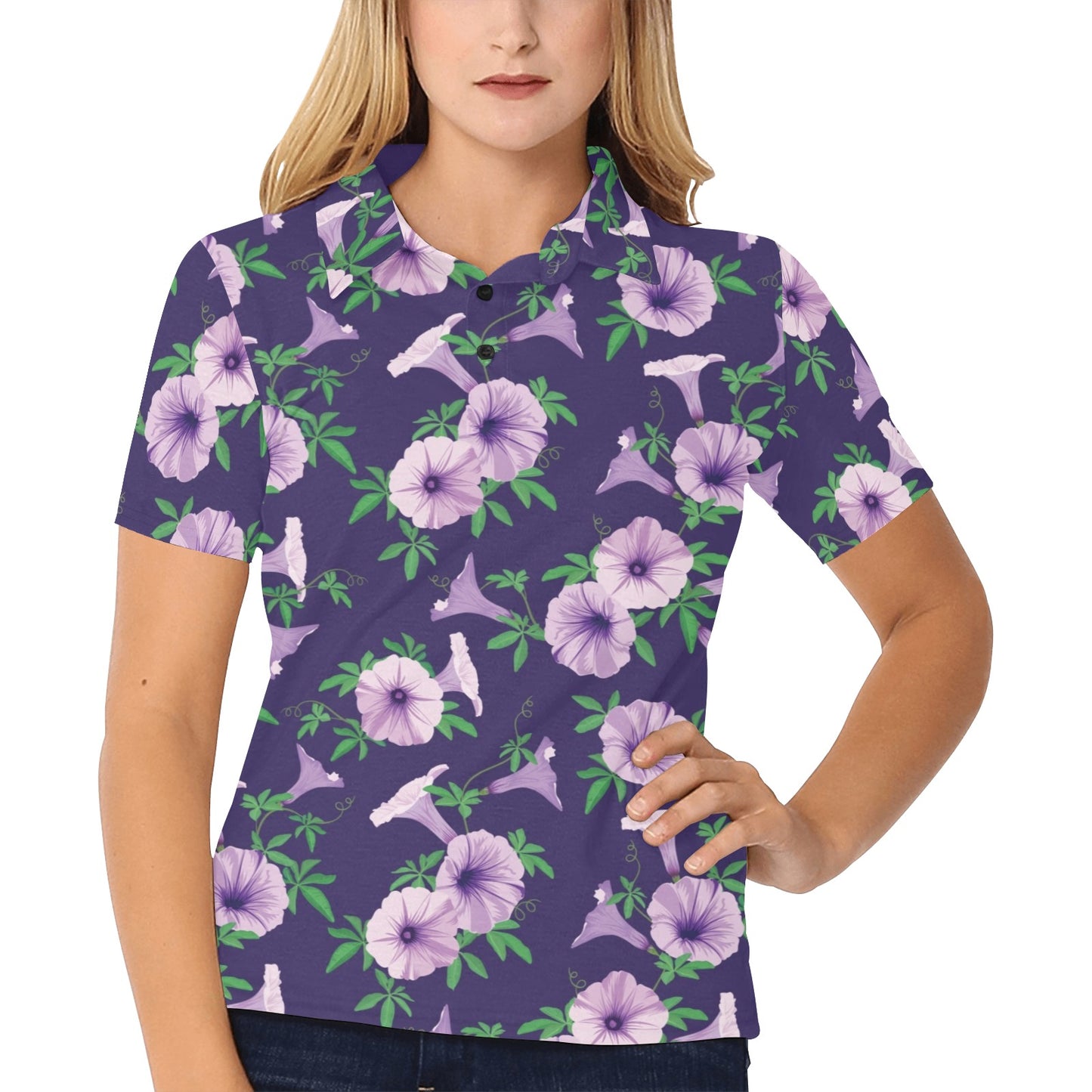 Morning Glory Pattern Print Design MG01 Women's Polo Shirt