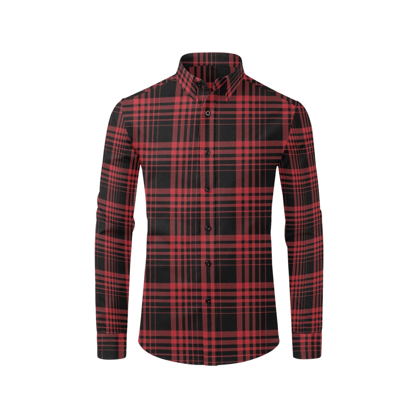 Tartan Red Black Print Design LKS303 Men's Long Sleeve Dress Shirt