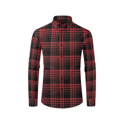 Tartan Red Black Print Design LKS303 Men's Long Sleeve Dress Shirt