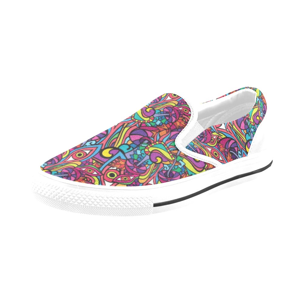 Trippy Print Design LKS302 White Slip Ons Canvas Women's Shoes