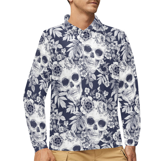 Skull Floral Beautiful Long Sleeve Polo Shirt For Men's