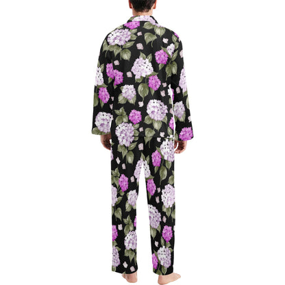 Hydrangea Pattern Print Design HD011 Men's Long Pajama Set