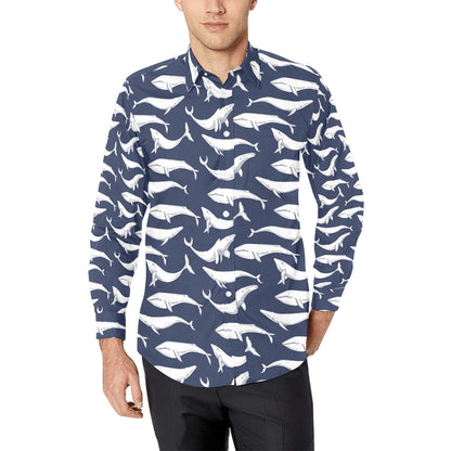 Whale Print Design LKS308 Men's Long Sleeve Dress Shirt