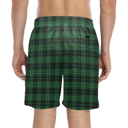 Green Tartan Plaid Pattern Men's Swim Trunks Beach Shorts