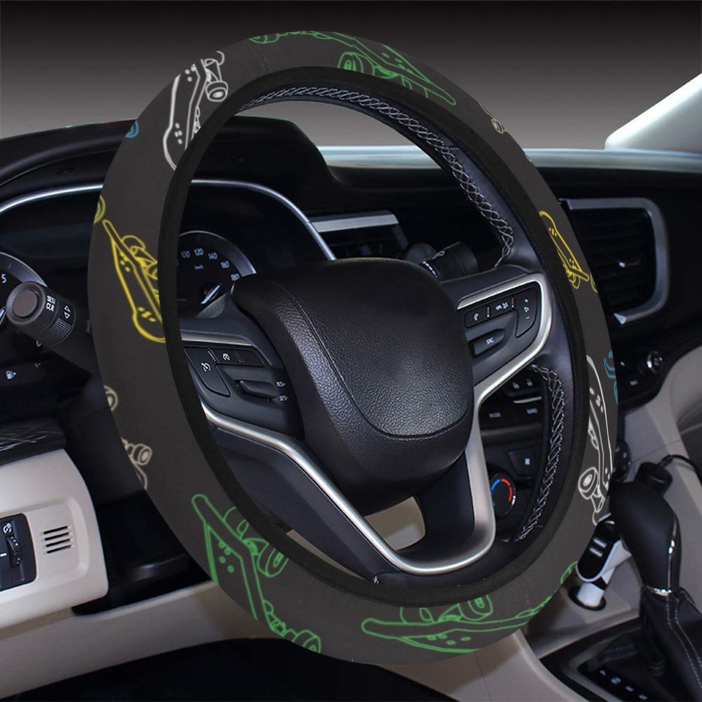 Skateboard Print Design LKS301 Steering Wheel Cover with Elastic Edge