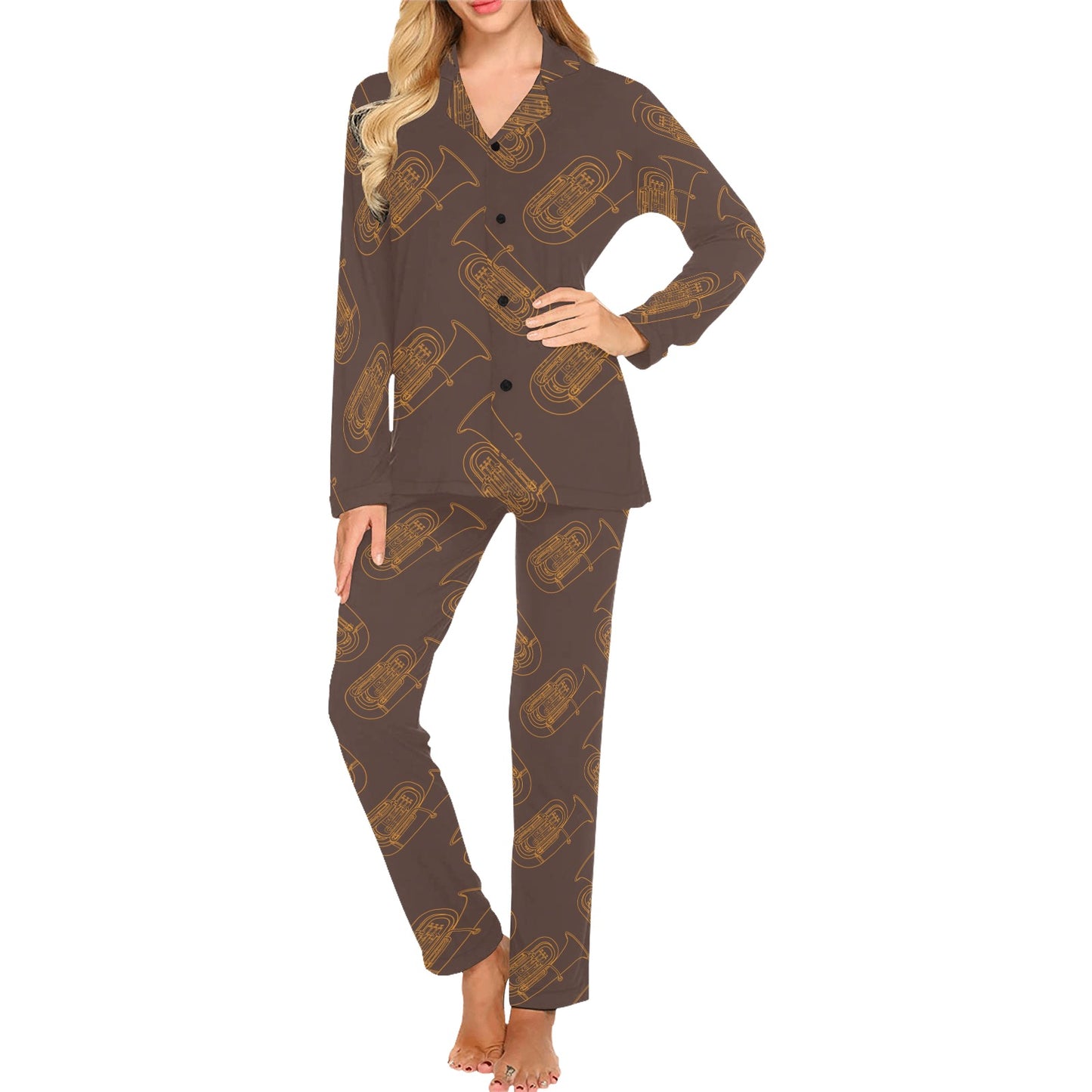 Tuba Pattern Print Design 02 Women's Long Pajama Set