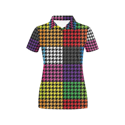 Houndstooth Colorful Pattern Print Design 01 Women's Polo Shirt