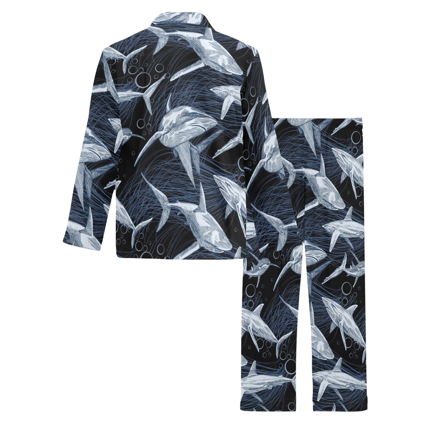 Shark Print Pattern Men's Long Pajama Set
