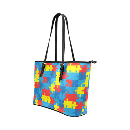 Autism Awareness Design Themed Print Leather Tote Bag