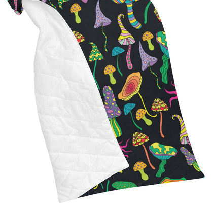 Psychedelic Mushroom Pattern Print Design A02 Premium Quilt