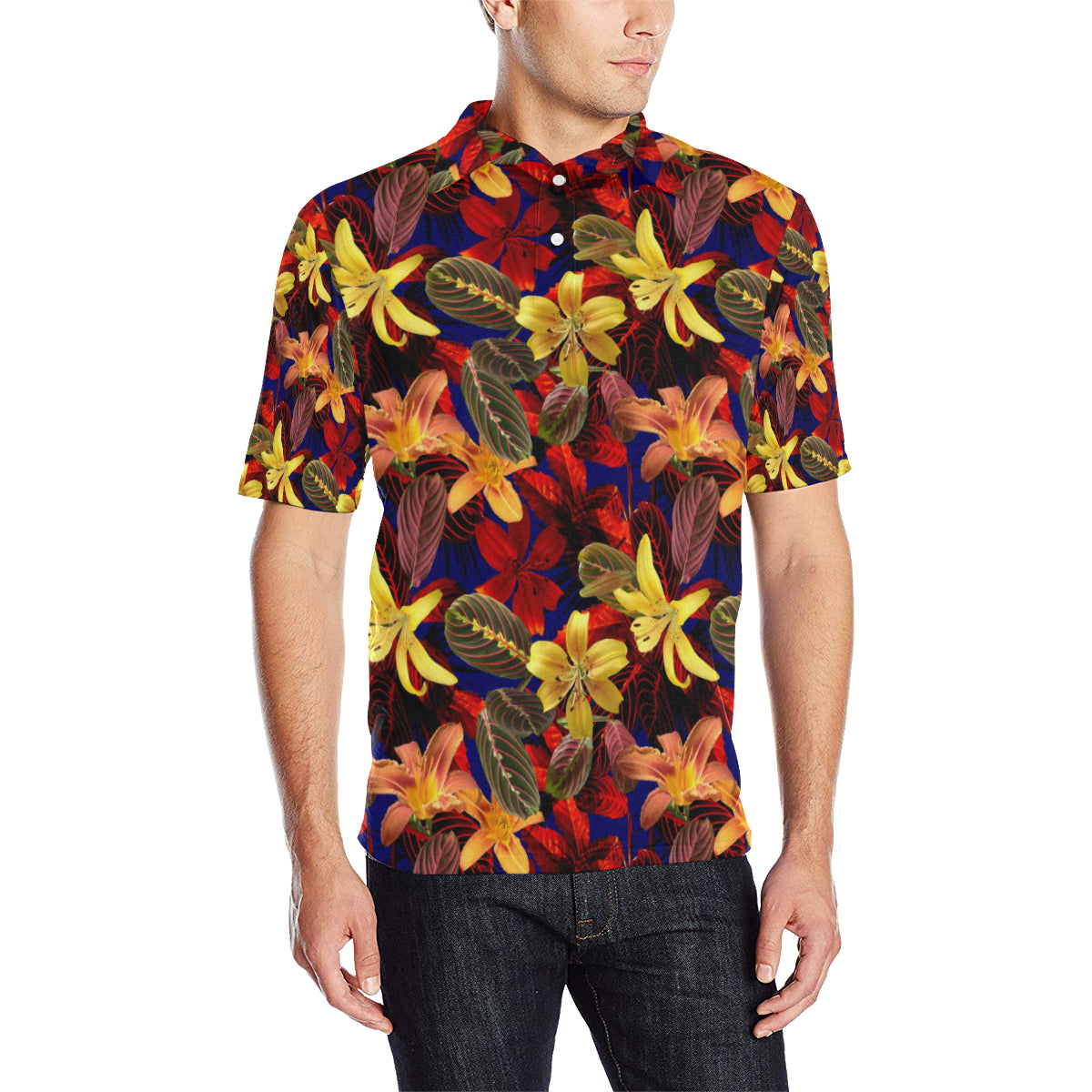 Lily Pattern Print Design LY014 Men Polo Shirt