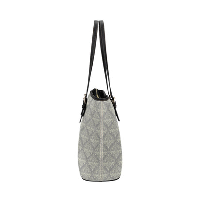 Damask Grey Elegant Print Pattern Leather Tote Bag