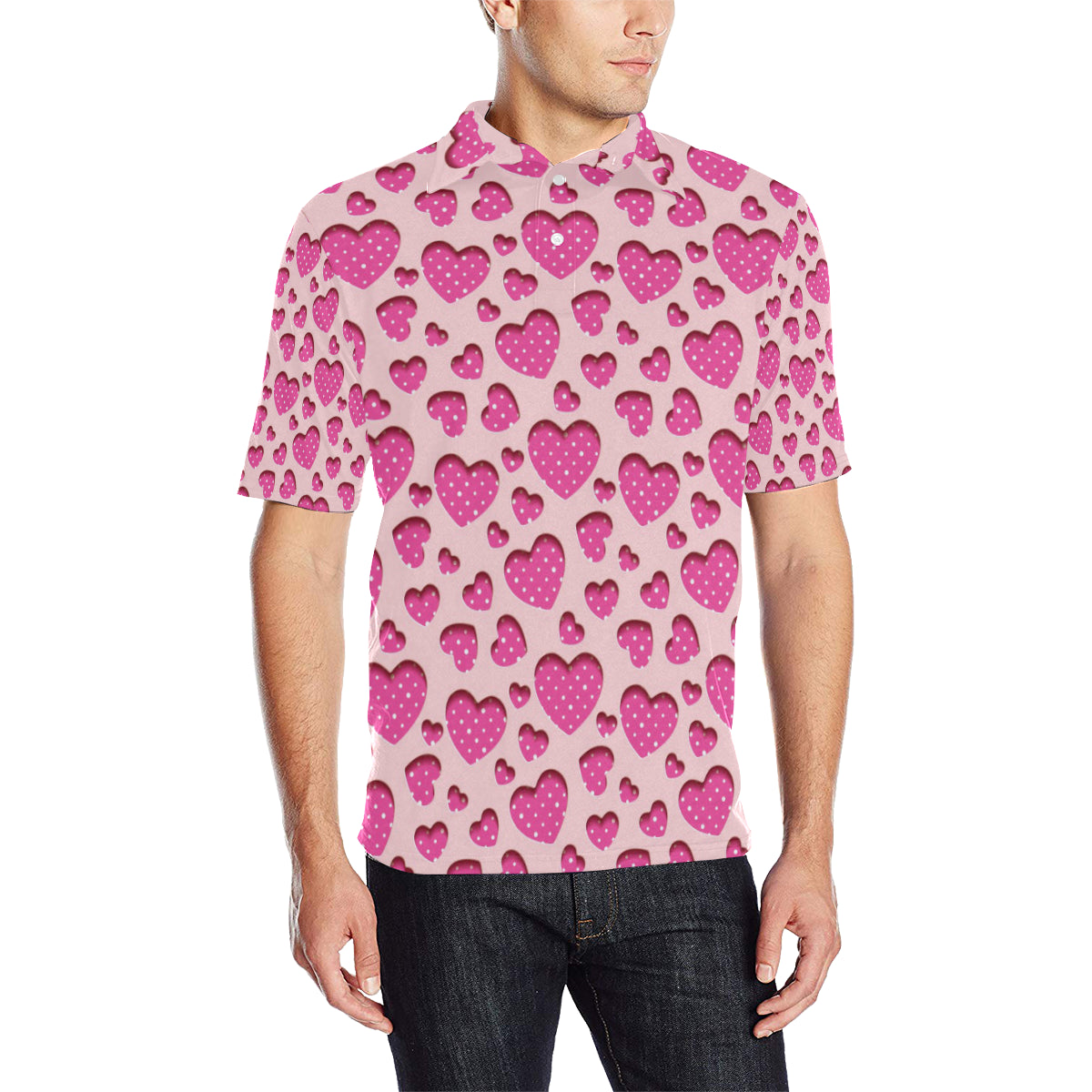 Heart Pink Pattern Print Design HE06 Men Polo Shirt