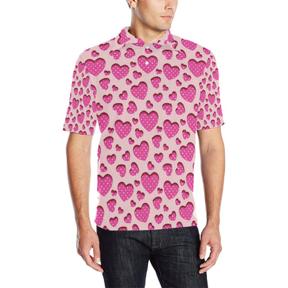 Heart Pink Pattern Print Design HE06 Men Polo Shirt