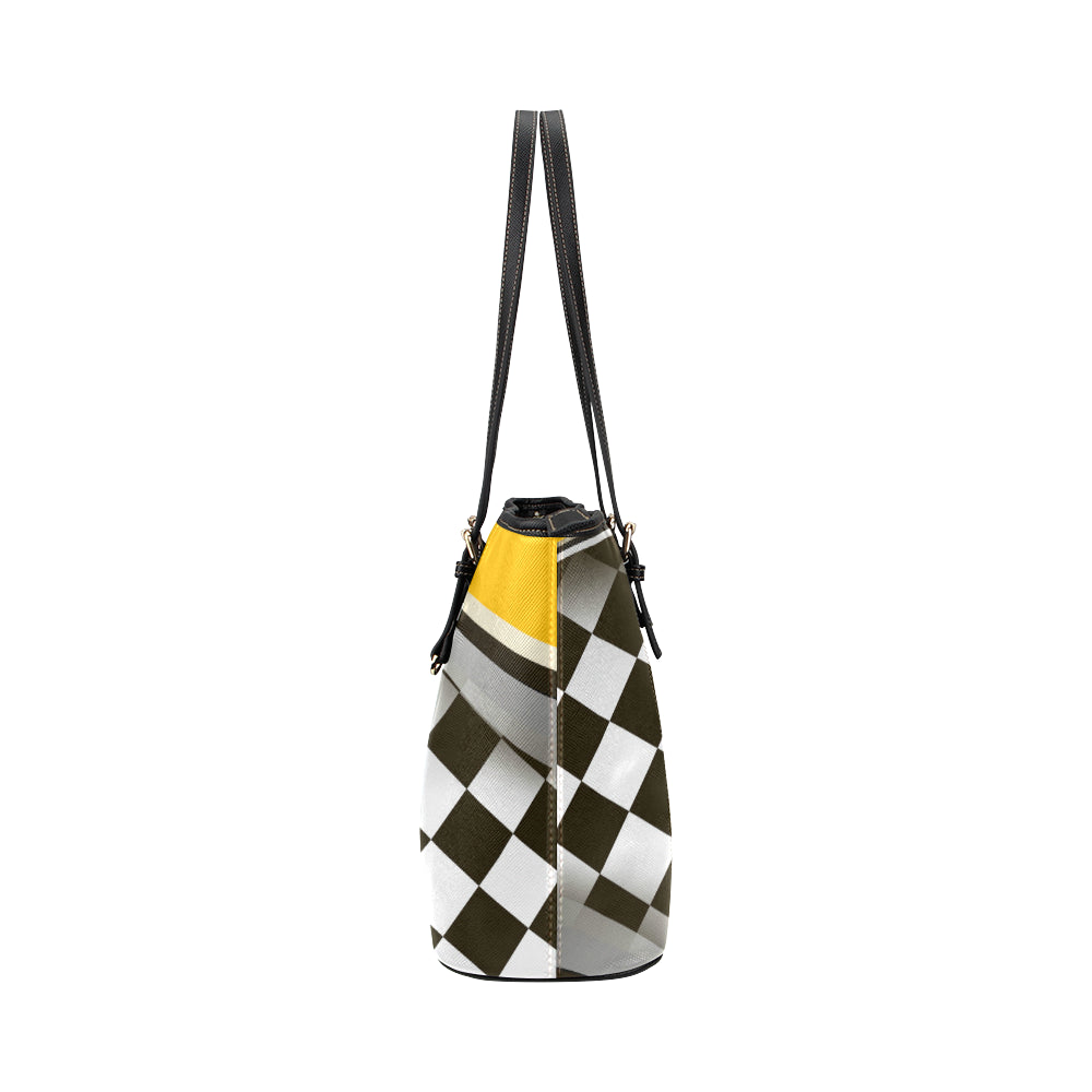 Checkered Flag Racing Style Leather Tote Bag