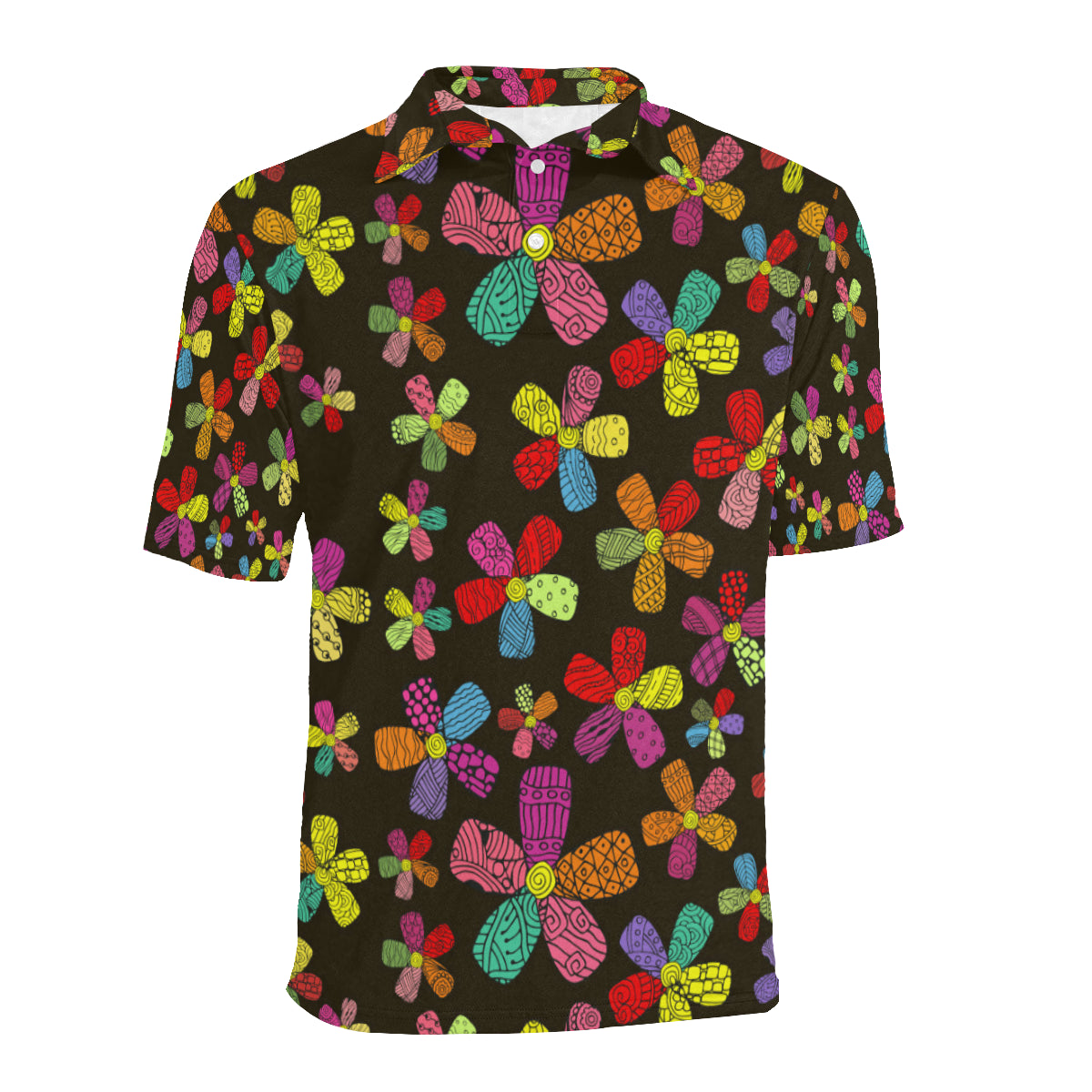 Flower Power Colorful Print Pattern Men Polo Shirt