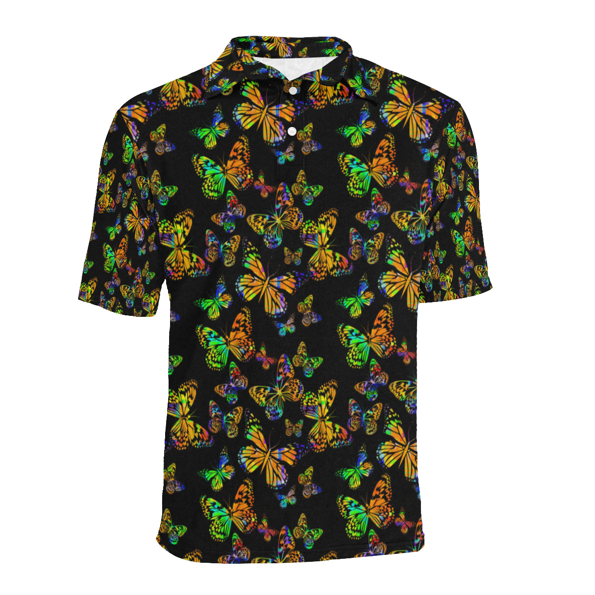 Butterfly Neon Color Print Pattern Men Polo Shirt