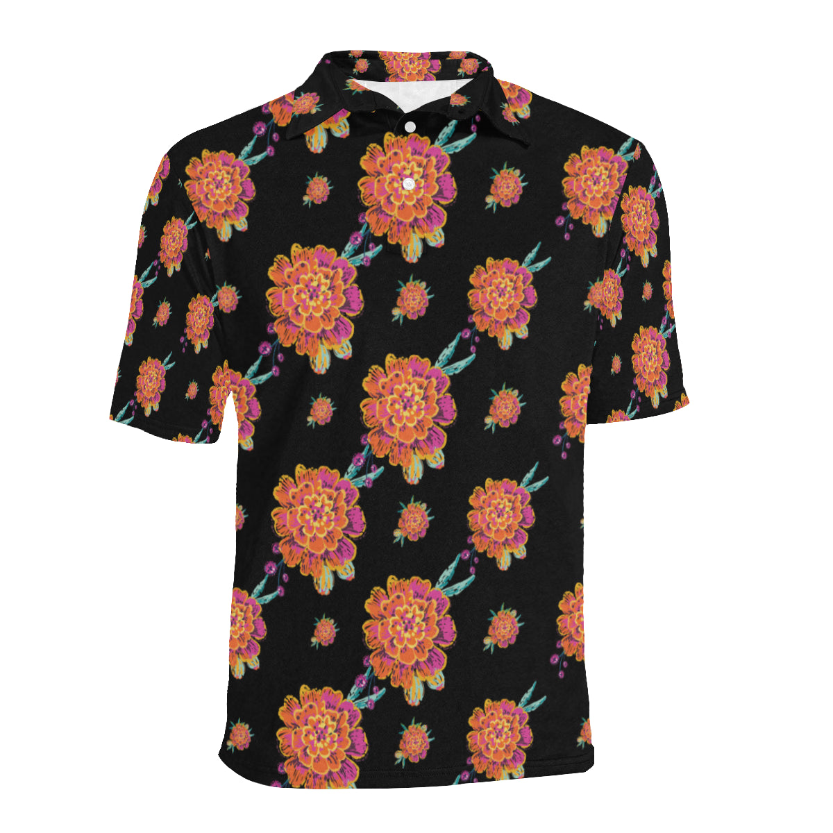 Marigold Pattern Print Design 01 Men Polo Shirt