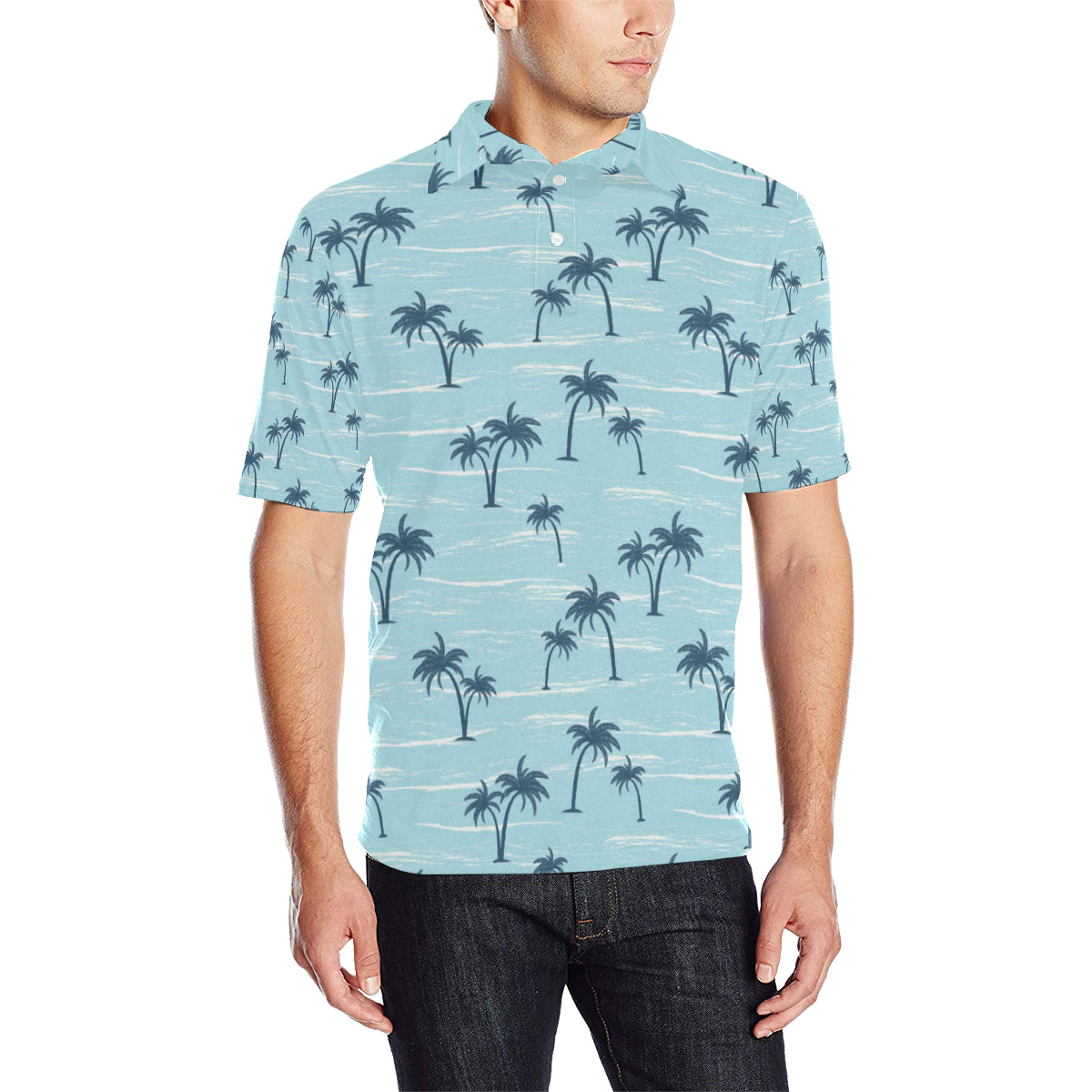 Palm Tree Pattern Print Design PT04 Men Polo Shirt