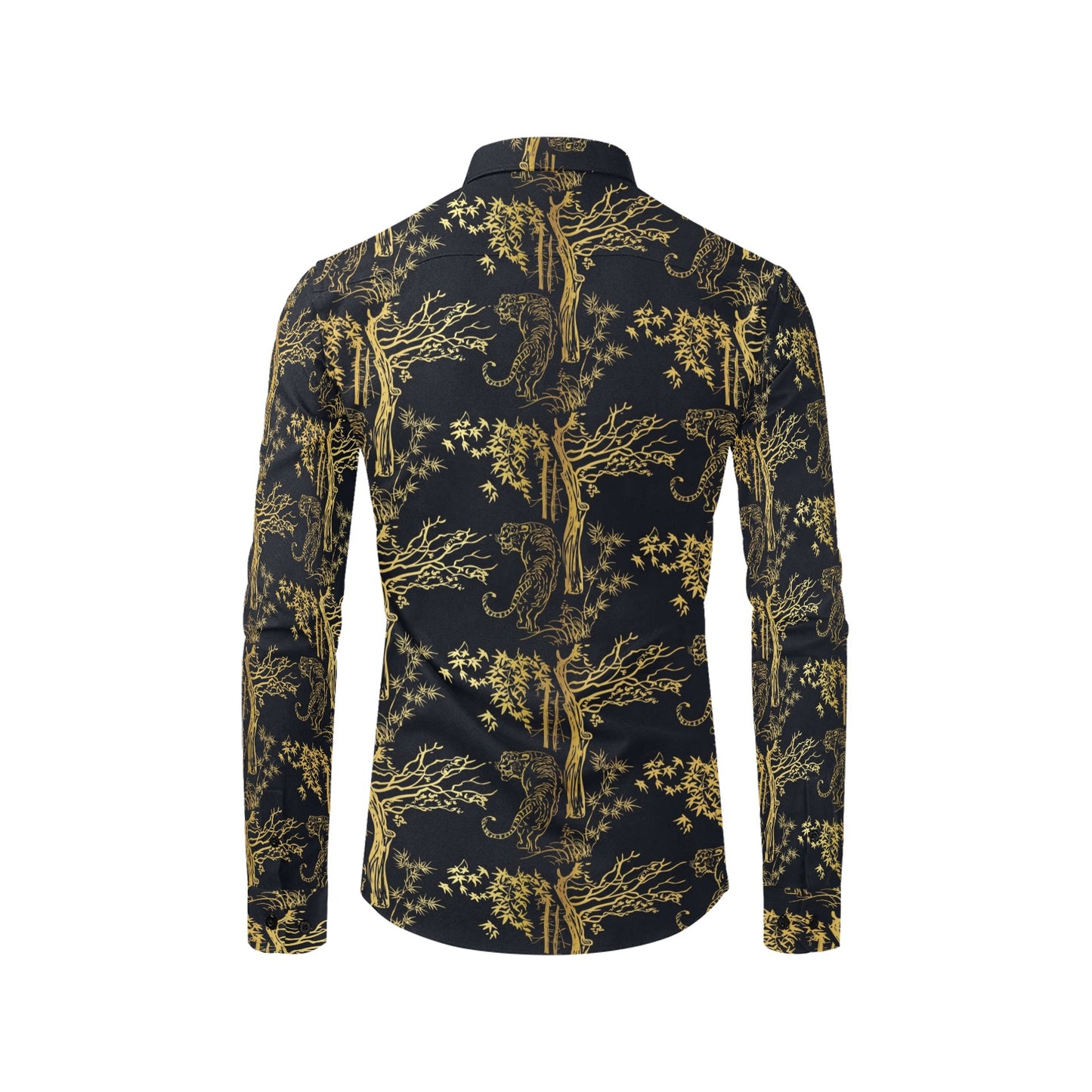 Tiger Gold Print Design LKS307 Men's Long Sleeve Dress Shirt