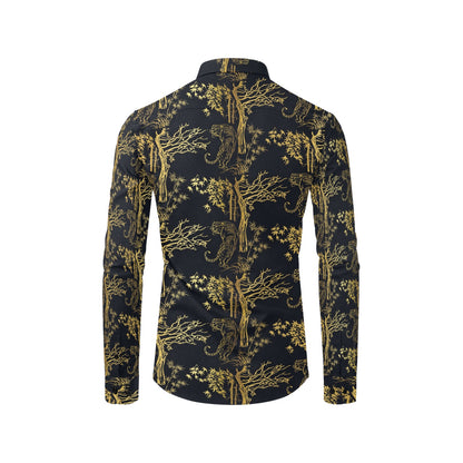 Tiger Gold Print Design LKS307 Men's Long Sleeve Dress Shirt
