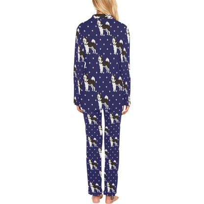 Alaskan Malamute Pattern Print Design 04 Women's Long Pajama Set