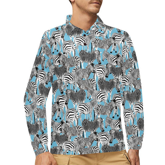 Zebra Print Design LKS305 Long Sleeve Polo Shirt For Men's