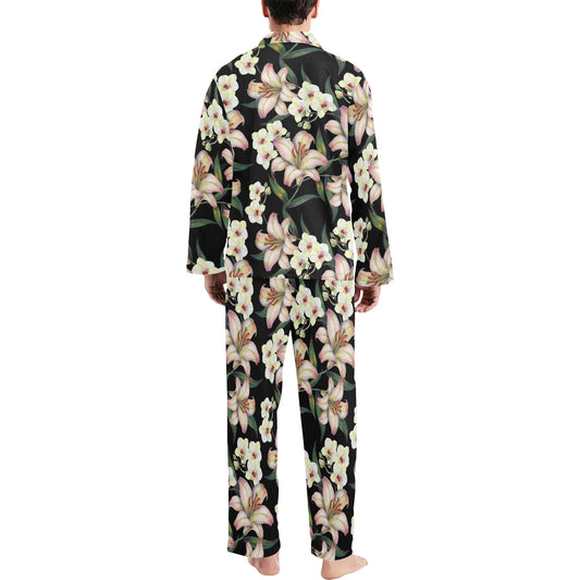 Lily Pattern Print Design LY03 Men's Long Pajama Set