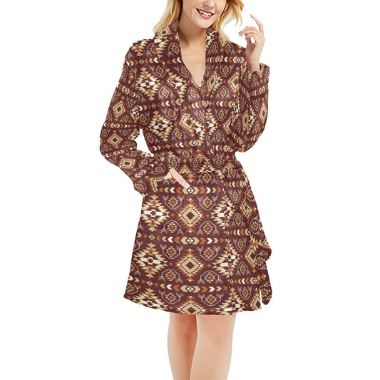 Navajo Native Color Print Pattern Women's Fleece Robe