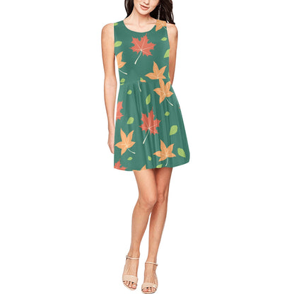 Maple Leaf Pattern Print Design 04 Sleeveless Dress