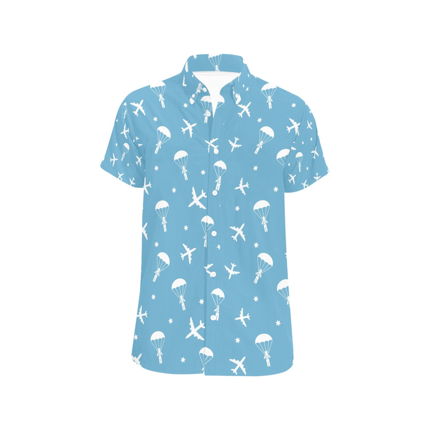 Skydiver Print Design LKS303 Men Short Sleeve Button Up Shirt