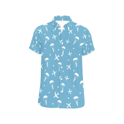 Skydiver Print Design LKS303 Men Short Sleeve Button Up Shirt